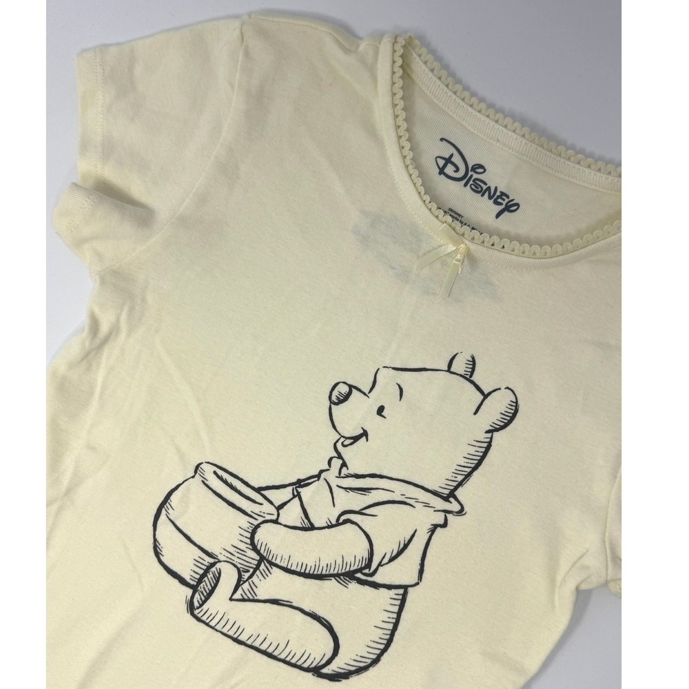 Disney Winnie the Pooh Cream Graphic Tee Lace Trim Bow Top XS